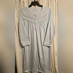 Keyocean Long Light Blue Embroidered Nightgown, 100% Cotton Sz.L